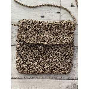 Ann Taylor Crossbody Bag Gold Crochet Evening‎ Purse